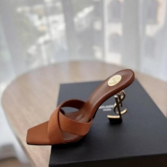 Premium Brown YSL Heeled Sandals with Logo - Picture 5 of 6